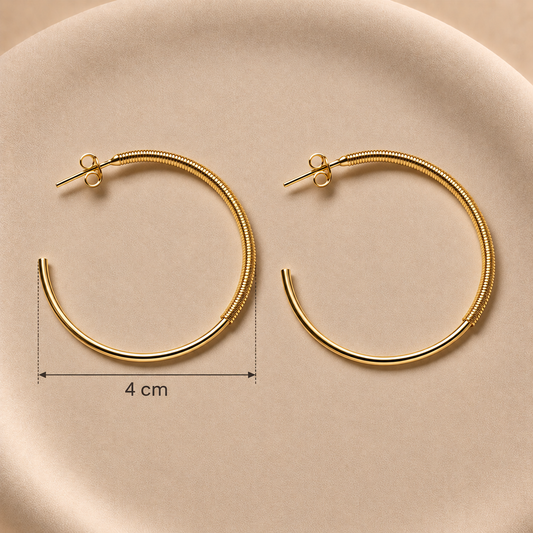 Argollas tejido y liso bañadas en oro 18k 4 cm