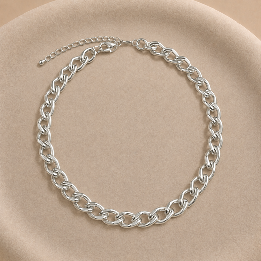 Collar cadena gruesa 12 mm bañado en plata 57 cm