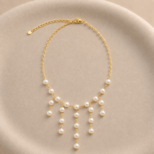 Collar de Perlas Colgantes Bañado en Oro Ajustable 45–51 cm