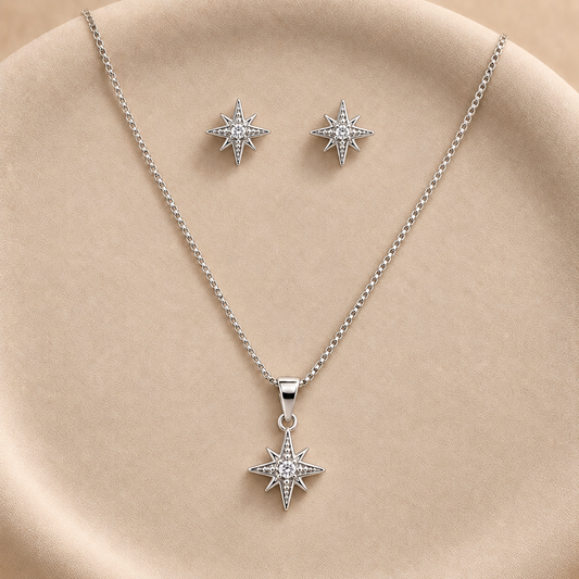 Conjunto collar y aros Estrella Dopamina bañado en plata con circón – Dopamina Studio