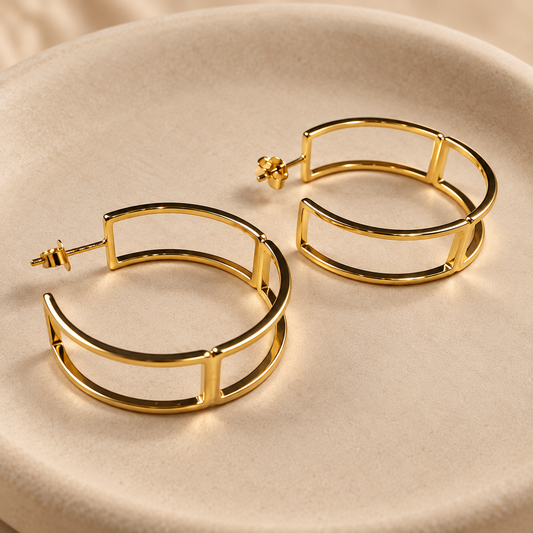 Argollas Doble Línea BAÑO EN ORO
