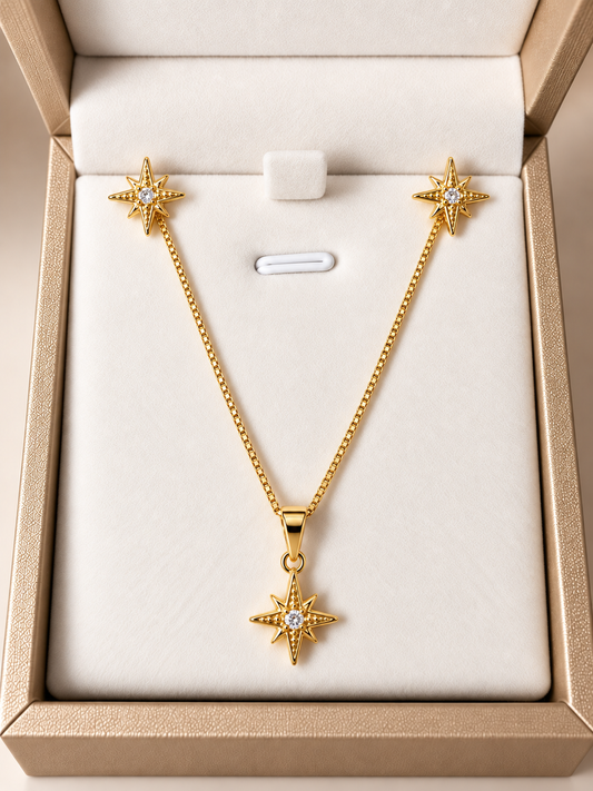 Conjunto collar y aros Estrella Dopamina bañado en oro con circón – Dopamina Studio (vista 2)