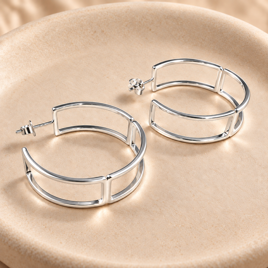 Argollas Doble Línea BAÑO EN PLATA