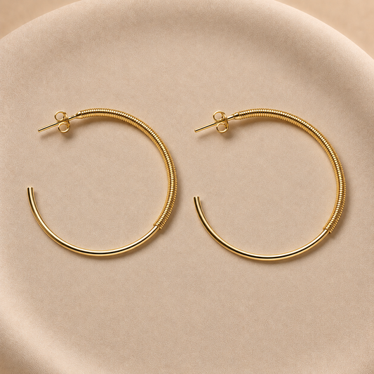 Argollas tejido y liso bañadas en oro 18k 4 cm