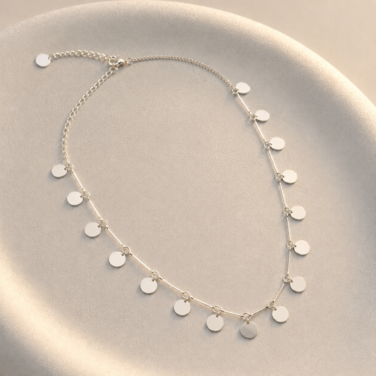 Collar de Monedas Bañado en plata Ajustable 35–46 cm