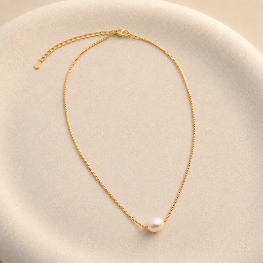 Collar con Perla Gota Bañado en oro Ajustable 45–51 cm