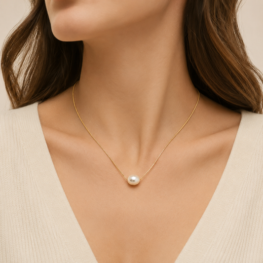 Collar con Perla Gota Bañado en oro Ajustable 45–51 cm