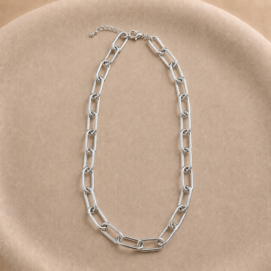 Collar de cadena gruesa 10 mm bañado en plata ajustable 50–56 cm