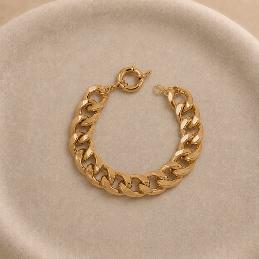 Pulsera de cadena grumet bañada en oro 13 mm con cierre de mosquetón
