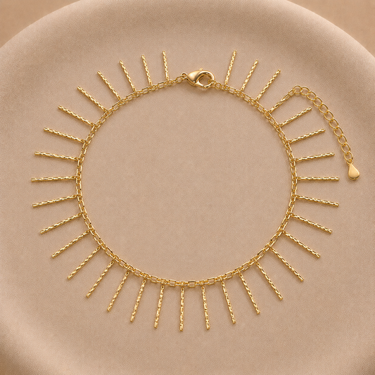 Pulsera de cadena con flecos de barras texturizadas bañada en oro ajustable 17–22,5 cm