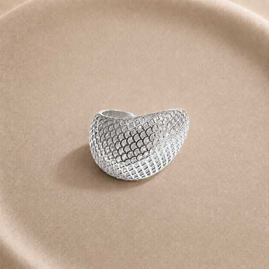 Anillo mujer ondas bañado en plata ajustable texturizado.