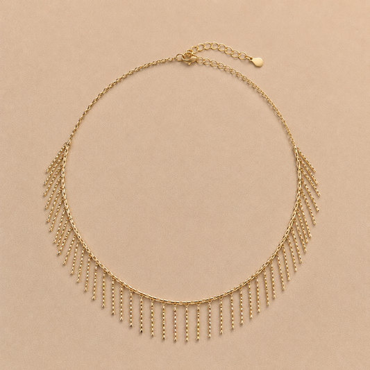 Collar con Flecos Bañado en oro Ajustable 36–46 cm