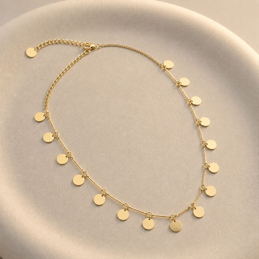 Collar de Monedas Bañado en Oro Ajustable 35–46 cm
