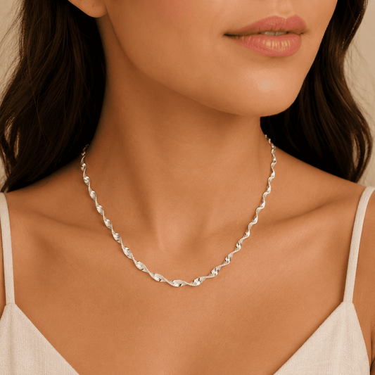 Collar Ondulado 4 mm Bañado en Plata 47 cm