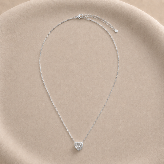 Collar veneciano con colgante de corazón de cristal 6 mm bañado en plata 50 cm