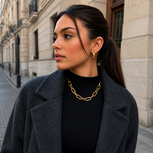 Collar de cadena gruesa 10 mm bañado en oro ajustable 50–56 cm