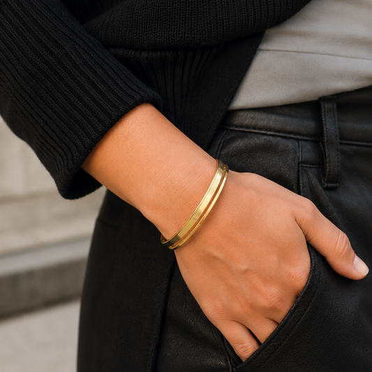Pulsera rígida de chapa lisa bañada en oro 10 mm – Largo 14,5 cm