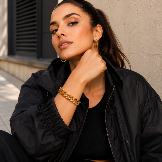 Pulsera de cadena grumet bañada en oro 13 mm con cierre de mosquetón