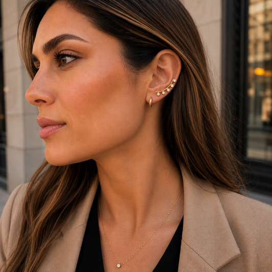 Aro Ear cuff trepador con circonitas bañado en oro 2,2 cm