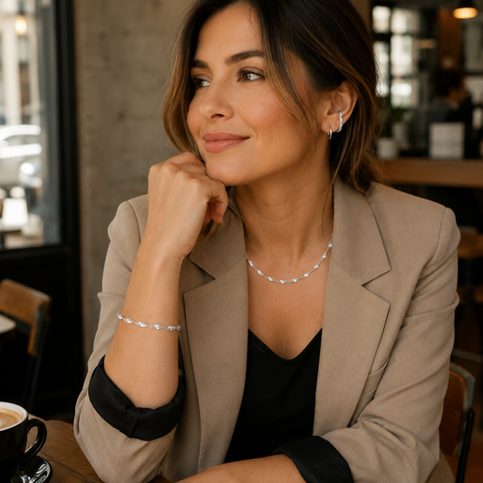 Pulsera de cinta retorcida bañada en plata 5 mm ajustable 16–24 cm