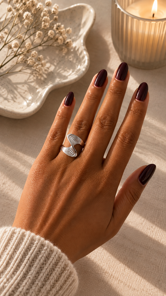 Anillo Ondas Bañado en Plata