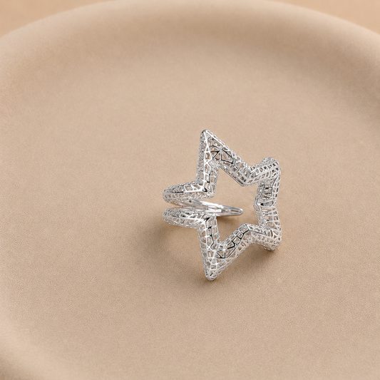 Anillo estrella ajustable bañado en plata
