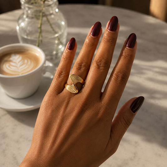 Anillo Ondas Bañado en Oro