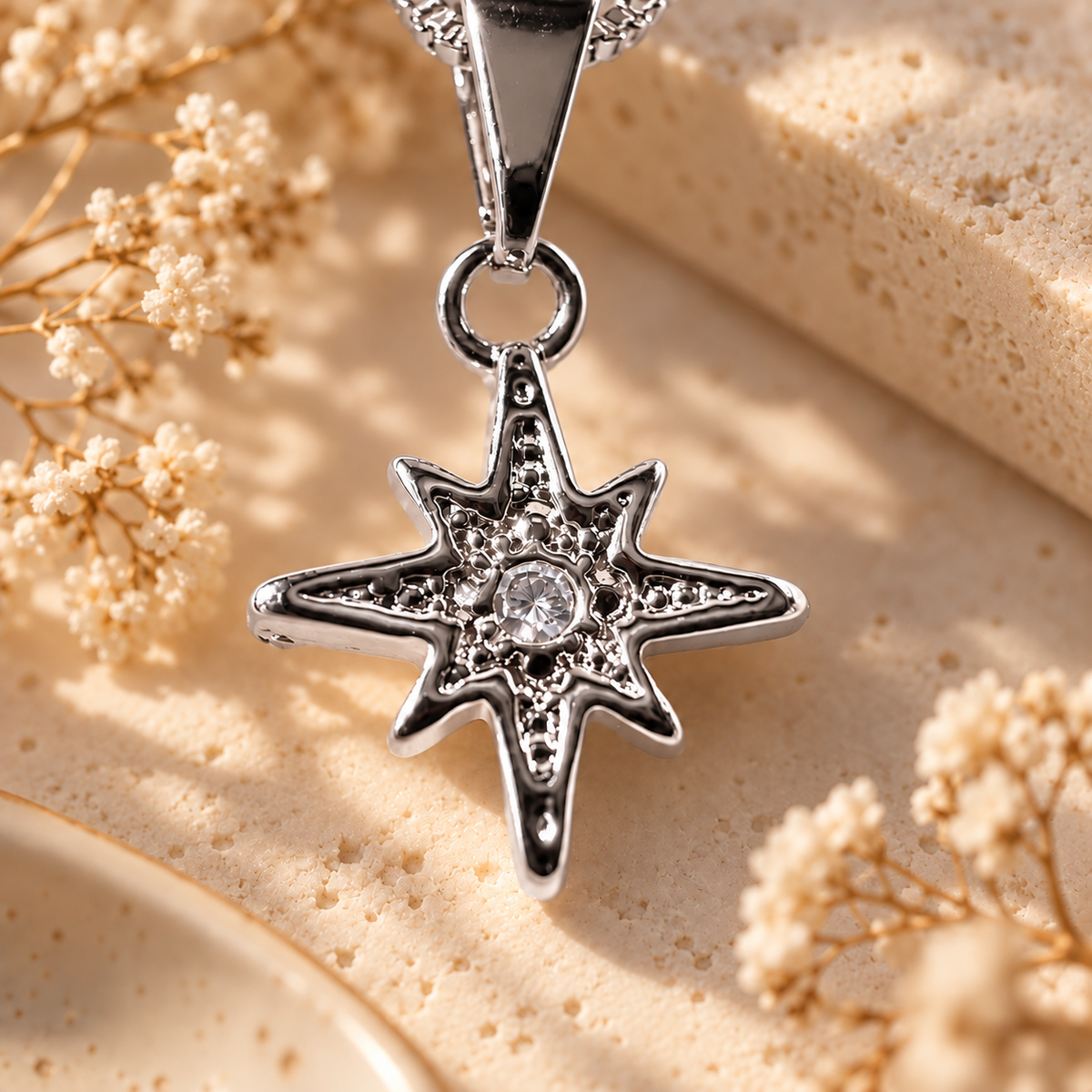 Conjunto collar y aros Estrella Dopamina bañado en plata con circón – Dopamina Studio (vista 4)