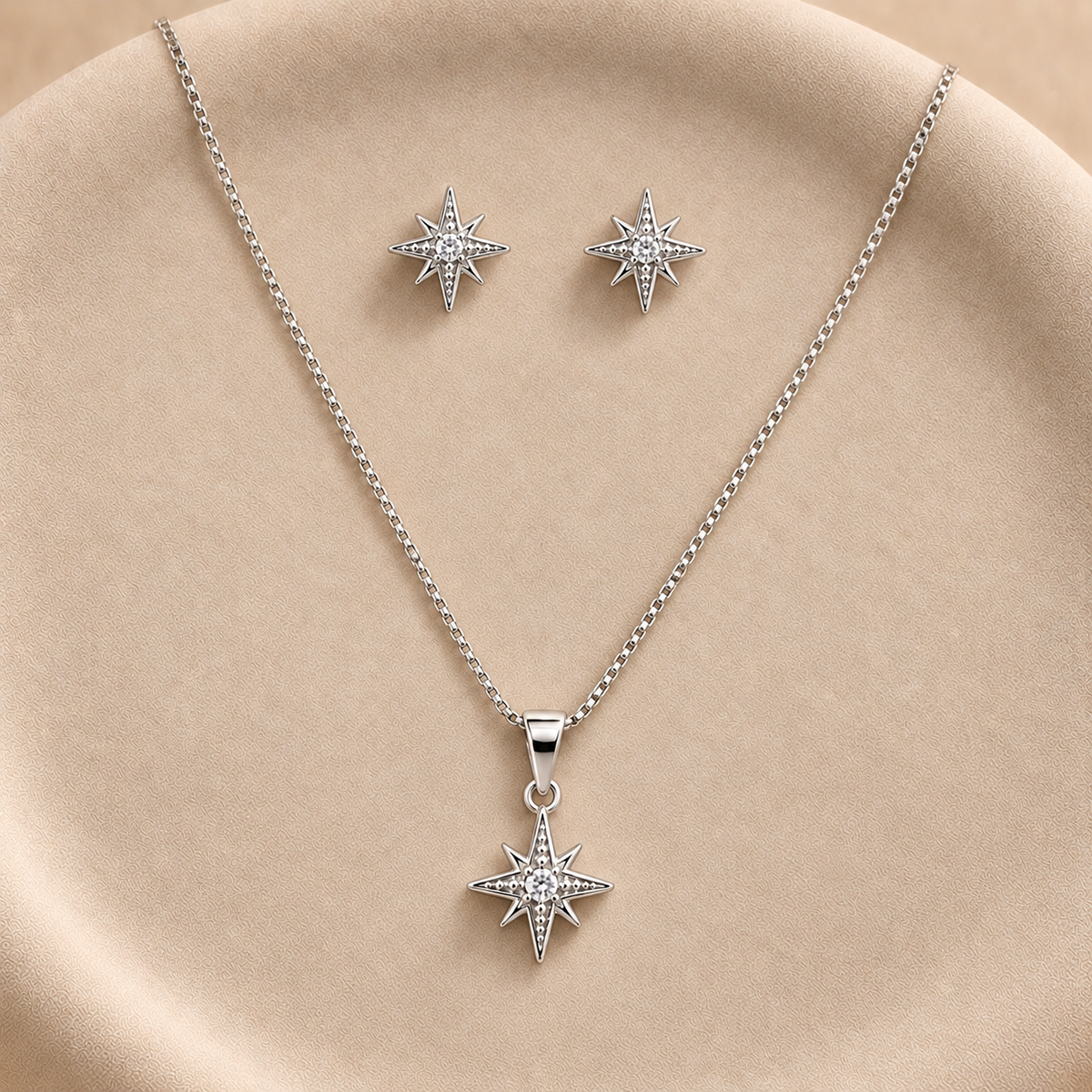 Conjunto collar y aros Estrella Dopamina bañado en plata con circón – Dopamina Studio