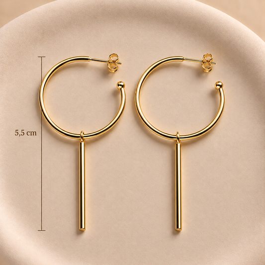 Argollas con barra colgante bañadas en oro 18k