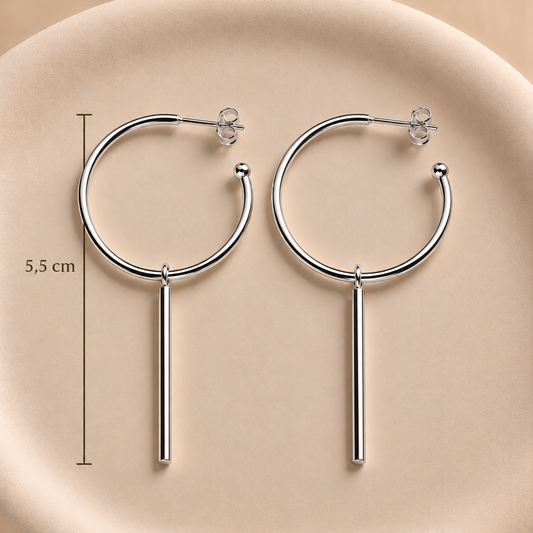 Argollas con barra colgante bañadas en plata