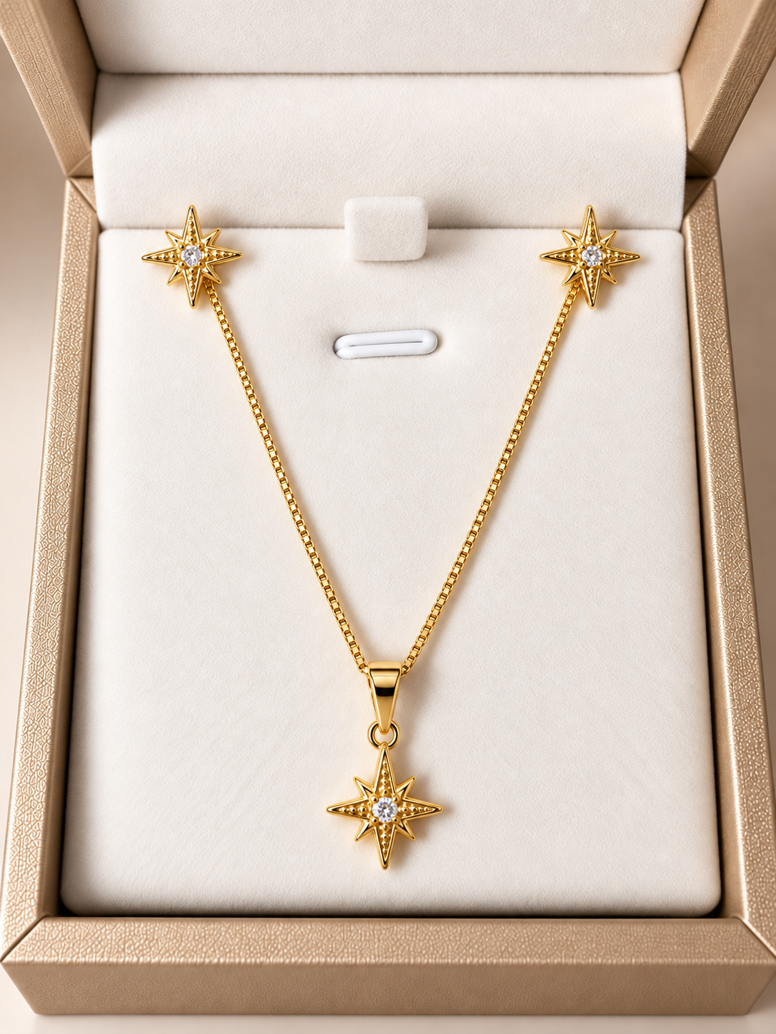 Conjunto collar y aros Estrella Dopamina bañado en oro con circón – Dopamina Studio (vista 2)