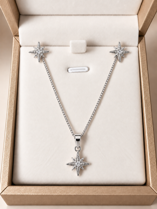 Conjunto collar y aros Estrella Dopamina bañado en plata con circón – Dopamina Studio (vista 2)
